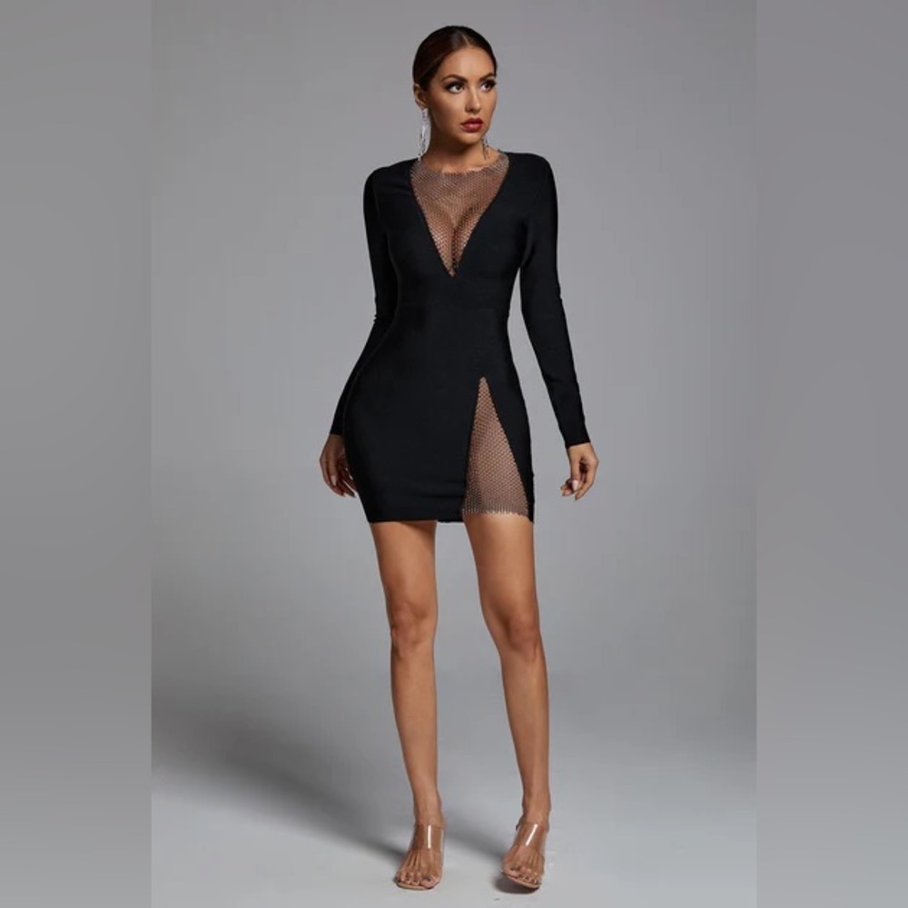 ✨NWT Bella Barnett  Ela V Neck Mesh Mini Dress Party Dress XSmall Diamond